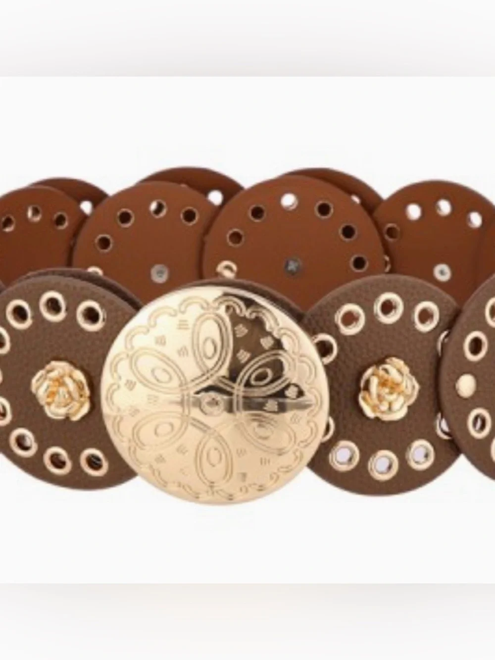 Boho Black & Brown Medallion Disc Belt Rosette Accent  – Gold or Silver Tone